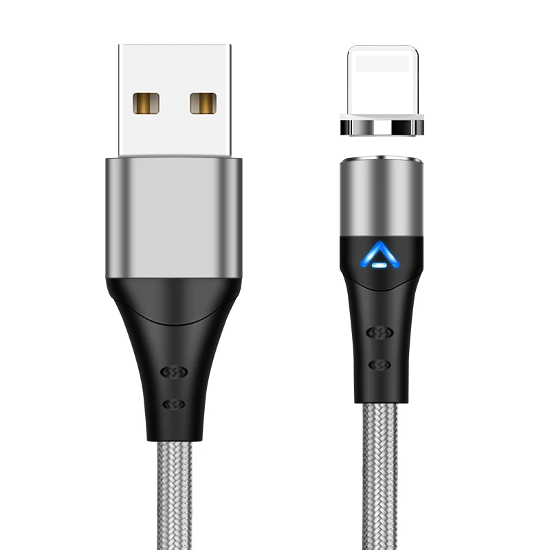 Магнитный кабель USB type-C для быстрой зарядки 3 А, светодиодный usb-кабель для Android, 1 м, 2 м, с функцией вращения магнита на 360 градусов - Цвет: For iPhone Silver