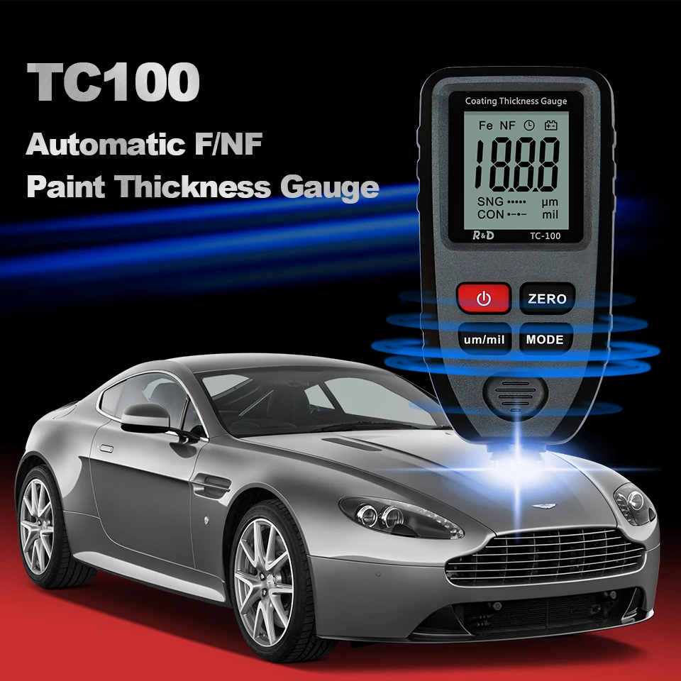 US $35.00 RAmpD Tc100 Coating Thickness Gauge Car Paint Film Thickness Tester Measuring FeNfe Russian Manual Paint Tool Black