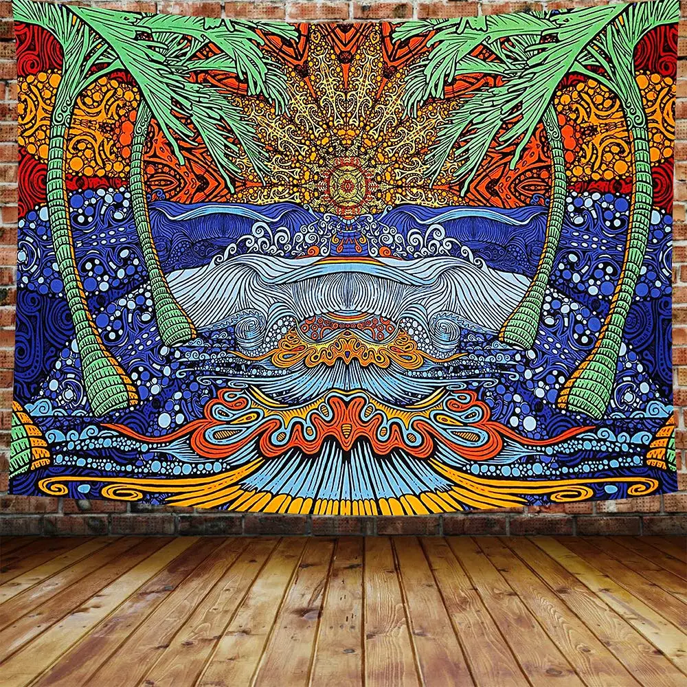 

Brown Leaf Tree Tapestry Epic Tropical Palm Tree Ocean Wave Beach Tapestry