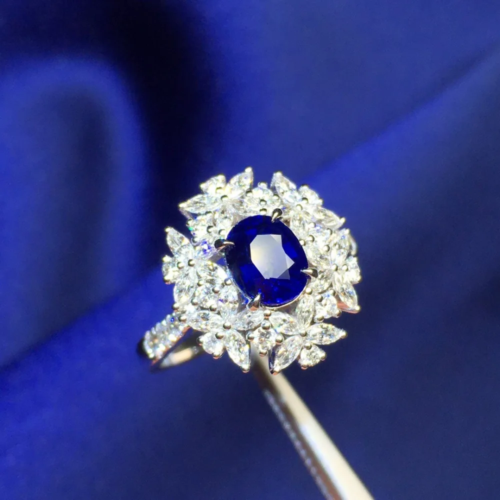 Хорошее ювелирное изделие, сапфировое кольцо, натуральный 1.16ct, не нагревается, королевский синий сапфир, драгоценный камень, чистое золото 18 K, ювелирные изделия для женщин, кольца с бриллиантами