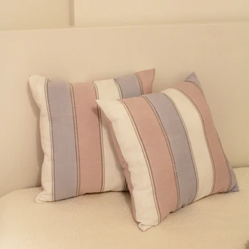 

Bold Stripe Pillow Case Korean Cotton Linen Back Pillows Cushion Cover Pink Purple Pillowcase Decorations for Home Room 45*45cm