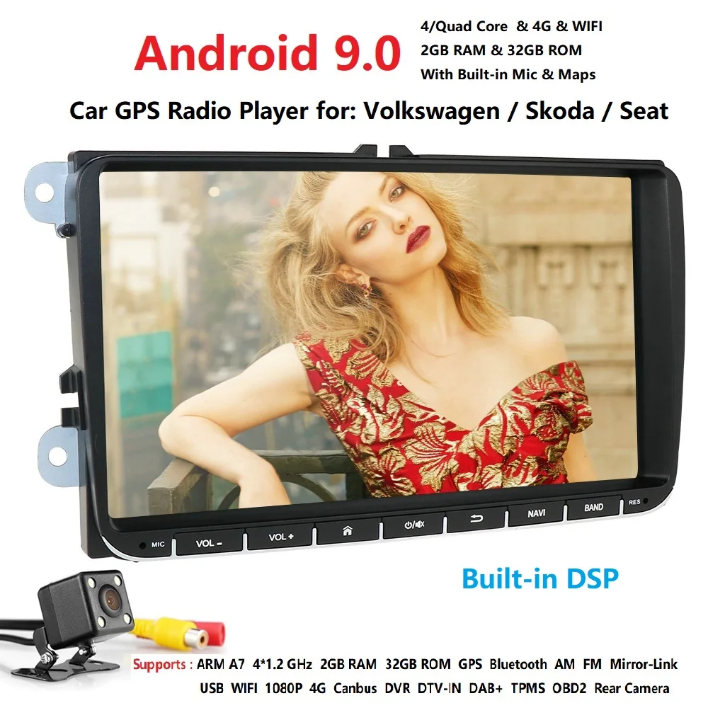Top android9.0 car no dvd player for VW polo golf passat tiguan skoda yeti superb rapid for skoda gps navi fm am 1080p 4