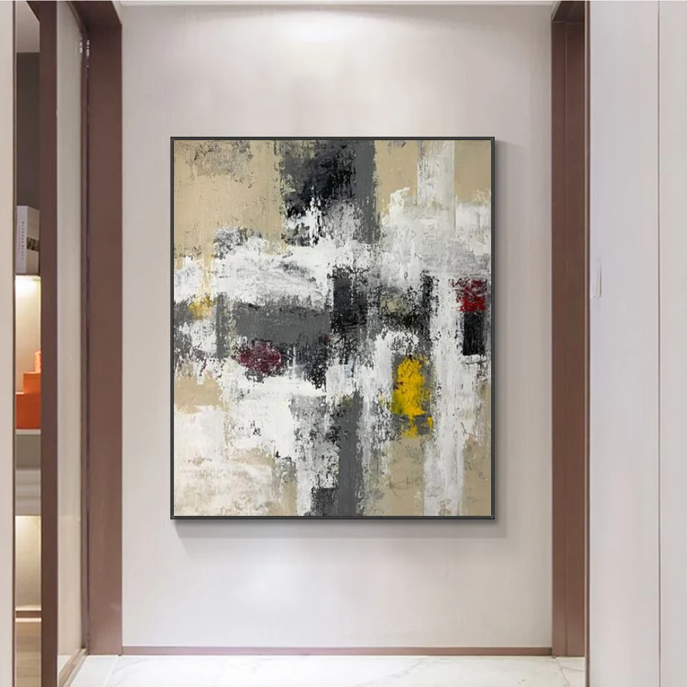 

Abstract 100% Hand Painted Grey White Yellow Oil Painting On Canvas Thick Palette Knife Painting Wall Art For Home Decoration