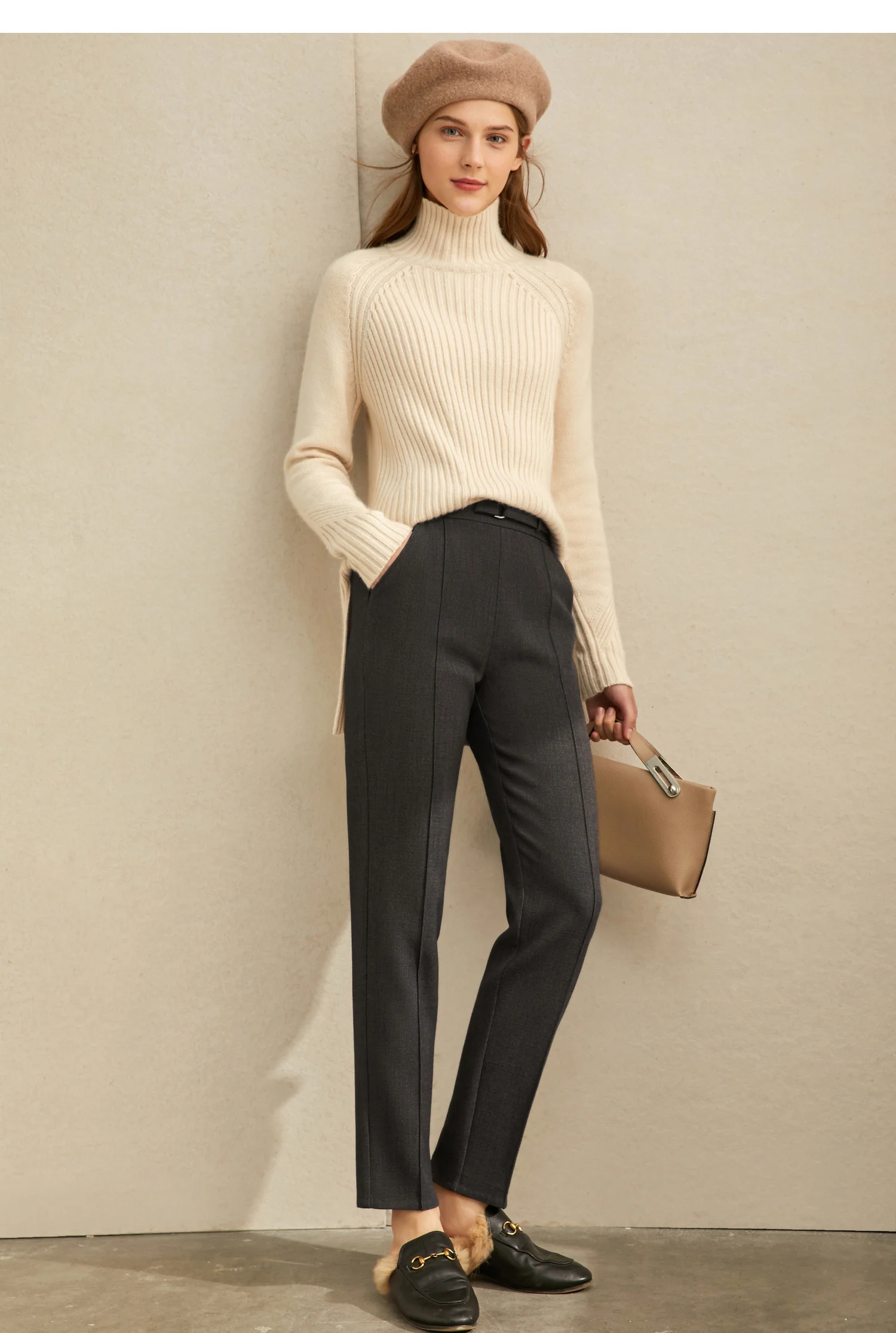 Amii minimalist net red fashion Korean casual pants women's new straight tube high thin smoke tube pants in winter