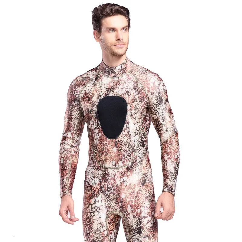 Spotted camouflage SBART 3 мм супер эластичный неопреновый водолазный костюм мужские Гидрокостюмы длинные цельные камуфляж теплый костюм для дайвинга одежда для плавания синий - Цвет: Spotted camouflage