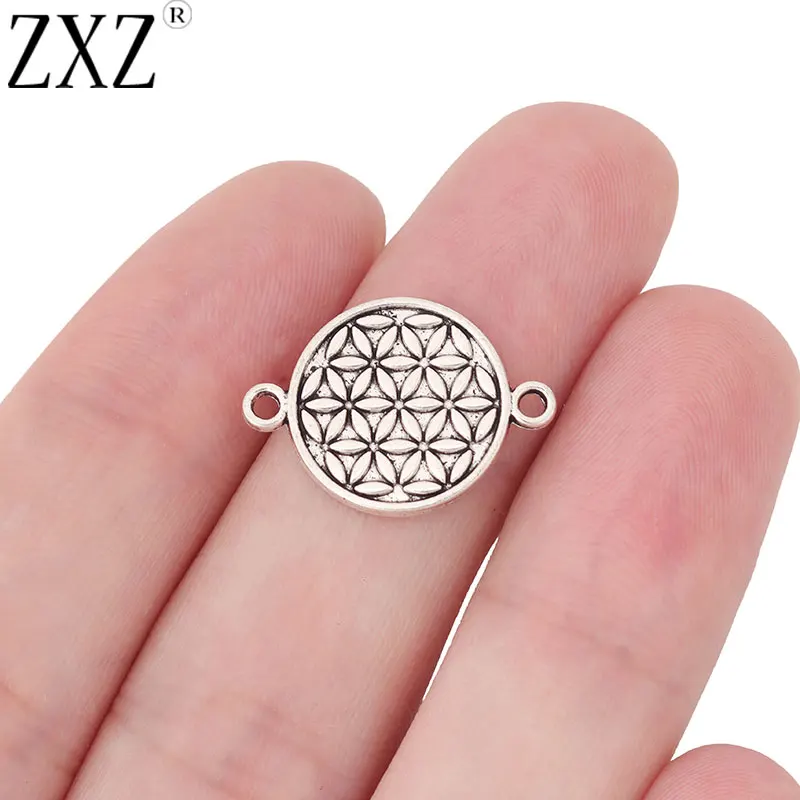 

ZXZ 20pcs Tibetan Silver Tone Flower of Life Connector Charms for Bracelet Jewelry Making Findings