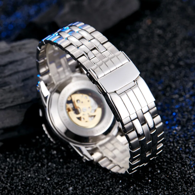 Automatic Mechanical Watch For Men Full Steel Skeleton Wristwatch