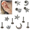 1PC G23 Titanium&Steel 16G CZ Gem Moon Labret Lip Bar Ring Crystal Flower Ear Cartilage Tragus Helix Piercing Screw Fit Top 16g ► Photo 1/6