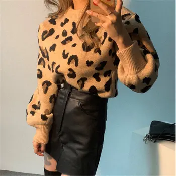 

Alien Kitty Leopard Loose Sweet Chic 2020 Full-Sleeved Leisure Jumper New Arrival Casual Fresh All Match Basic Knitted Sweaters