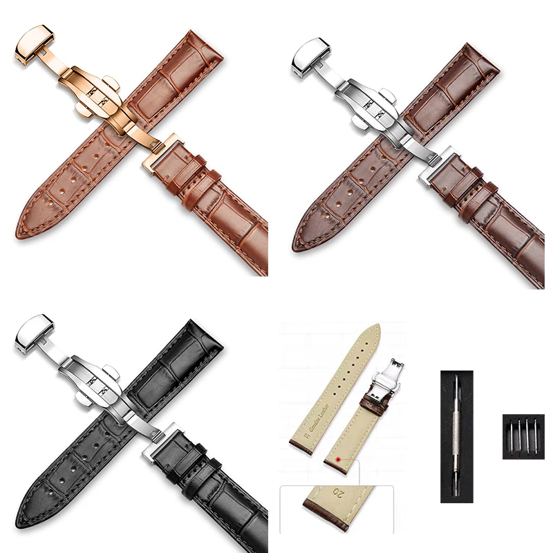 

2020 New Leather Watch ba Cowhide Strap Suitable for 16mm18mm20mm22mm Delicate Pattern with Butterfly Buckle and Lug Needle Tool