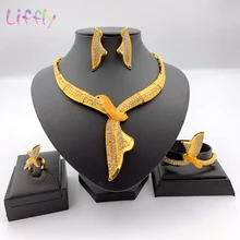 Дубай золотые Ювелирные наборы для женщин Африканский костюм ожерелье нигерийские Свадебные ювелирные изделия ожерелье s серьги