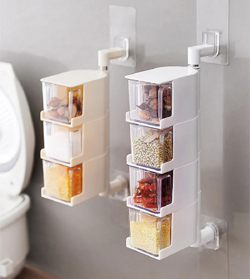 Spice Jar Seasoning Box 4Pieces / Set Of Creative Wall-Mounted Rotating Seasoning Box Kitchen Spice Storage Bottle Jar