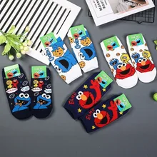 Носки в Корейском стиле с героями мультфильма «Улица Сезам»; повседневные милые носки; Новинка; мягкие удобные носки белого и синего цвета; сезон лето-осень; женские вечерние носки из хлопка; подарок