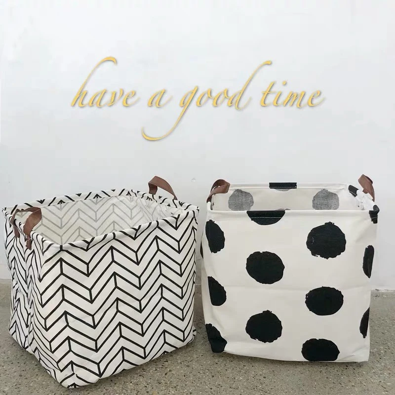 

W&G Clothing Laundry Basket Bag Folding Simple wave point arrow cotton linen fabric foreign trade waterproof storage basket
