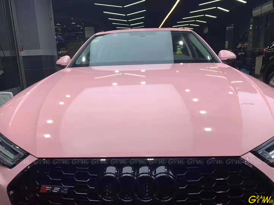 High-end Glossy Rouge Pink Vinyl Wrap Film With Air Bubble Free Rouge Pink Gloss Car Wrapping Sticker 1.52*18M/Roll