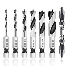 

1Screwdriver 6 Bit Drill Bit High Speed Steel Hexagonal Handle Three Point Woodworking Drill With Dual-purpose Screwdriver Set