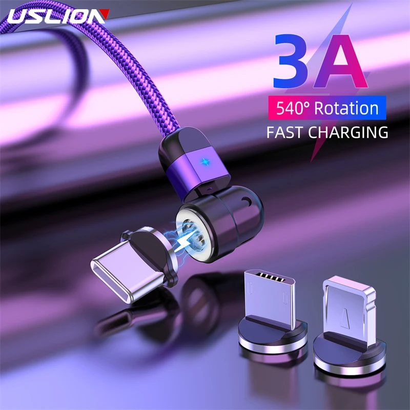 Магнитный кабель USLION 3A Micro usb type C аксессуары для телефонов зарядка iPhone 11 7 8 Plus Xr Xiaomi