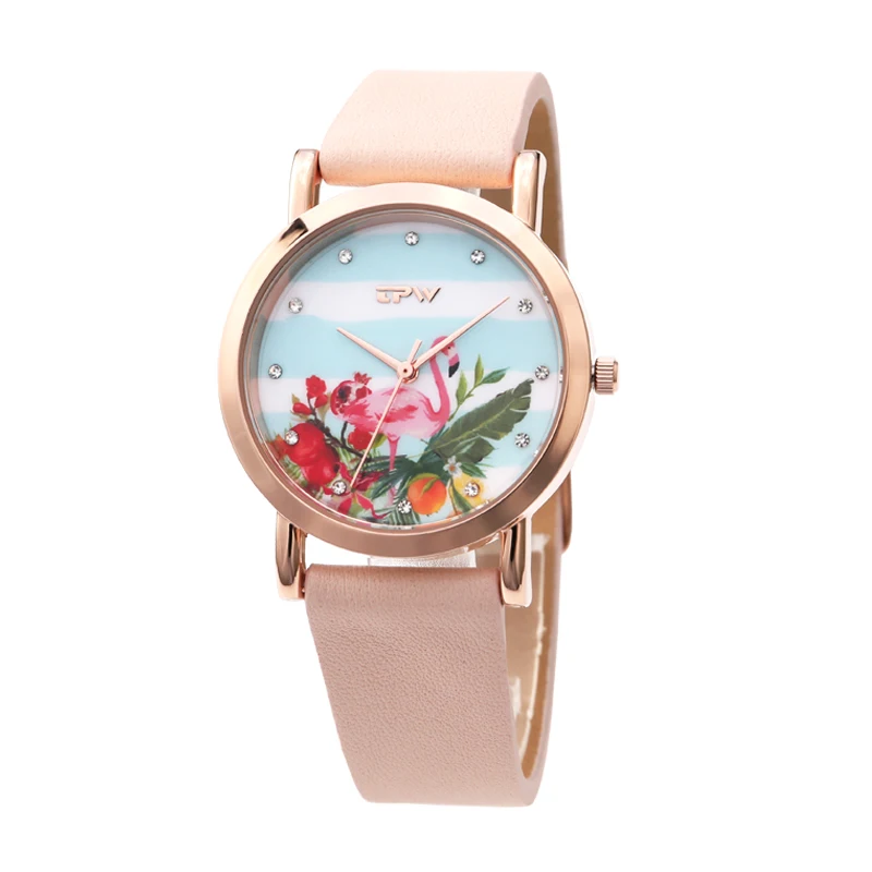 Часы с тропическим узором Фламинго Птица на циферблате конфеты ремешок часы давайте розовый прекрасный часы для девочек розовое золото Небесно-Голубой ремешок - Цвет: Розовый