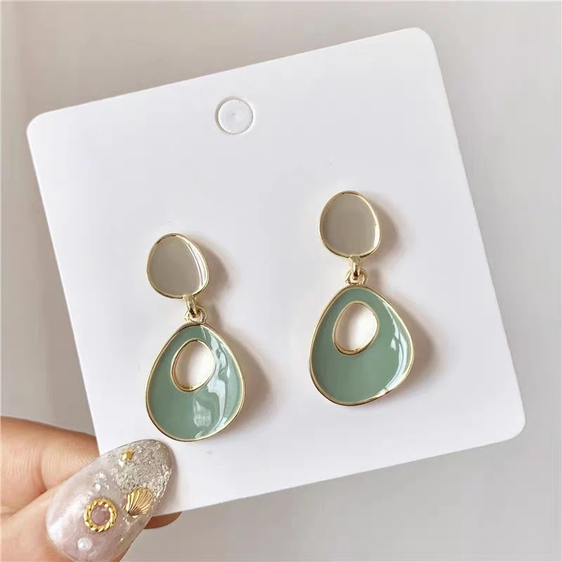 

ABAY Mild Morandi Green Hollow Irregular Drop Earrings Korean Cute Sweet Pendent Earrings for Women Girls Kids Ear Jewelry Gift