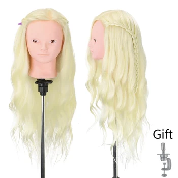 

24'' 60% Real Human Hair Mannequin Head For Makeup Practice With Stand Hair Training Head Mannequins With Wigs mannequin head