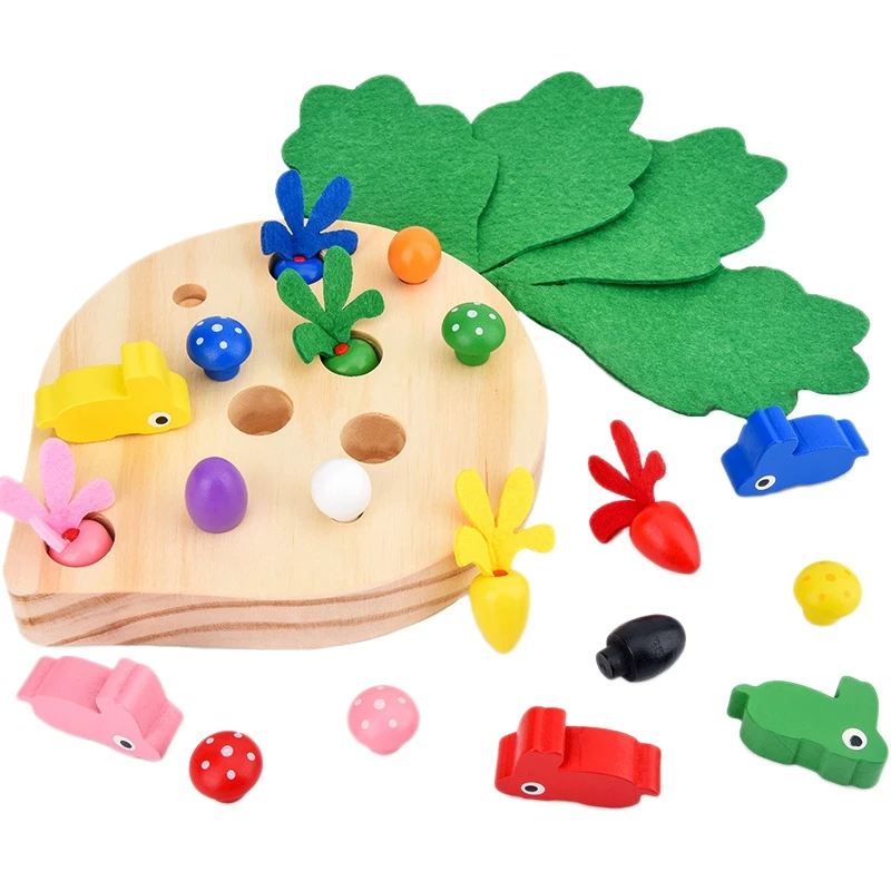 

Wooden Toys Baby Toys Rabbit Pulling Carrot Picking Mushroom Shape Matching Cognition Educational Blocks Toy