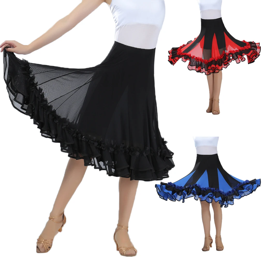 Women's Ballroom Flamenco Standard Waltz Party Smooth Swing Long Dance Skirt