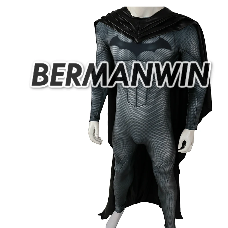 BERMANWIN костюм Бэтмена высокого качества с 3D принтом; костюм Бэтмена из спандекса и лайкры с накидкой; карнавальный костюм на Хэллоуин
