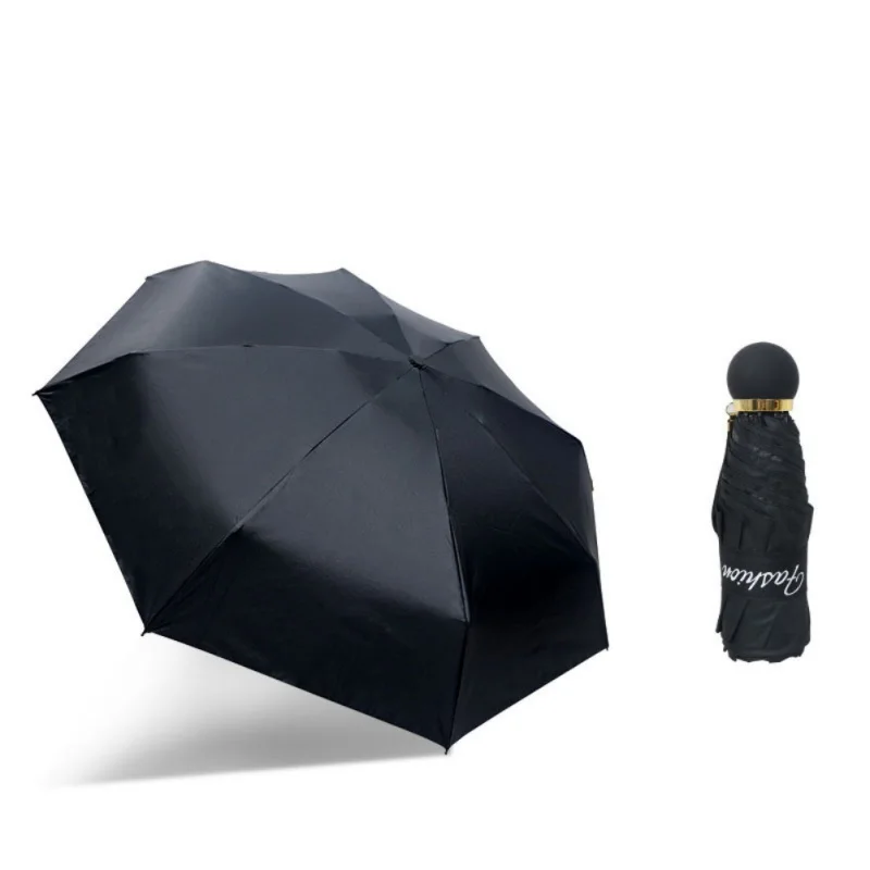 Mini Cute Five-folding Umbrellas Portable Sunshade Umbrella for Lady Solid Color Black Rubber Umbrella Travel Accessories