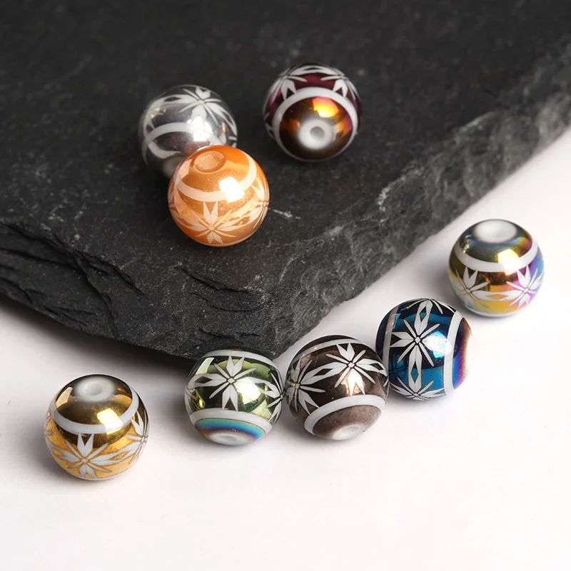 20pcs Round Porcelain Beads With High Quality Cruciate Flower Patterned Beads For DIY Making Bracelet Necklace Jewelry