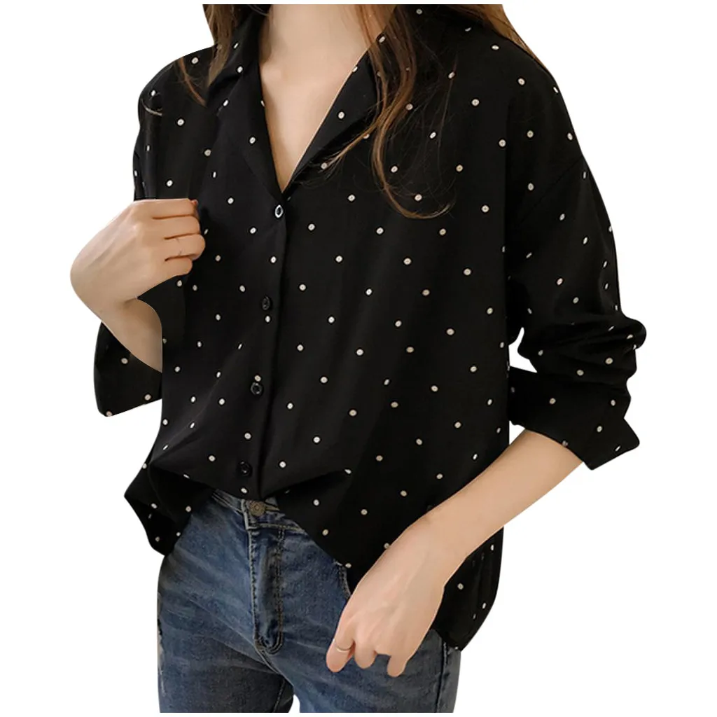 Woman Shirt Vonda Casual Long Sleeve Polka Dot Turn-down Collar Casual Tops Button Shirts Blusa Mujer 2021 Fashion Clothing 2