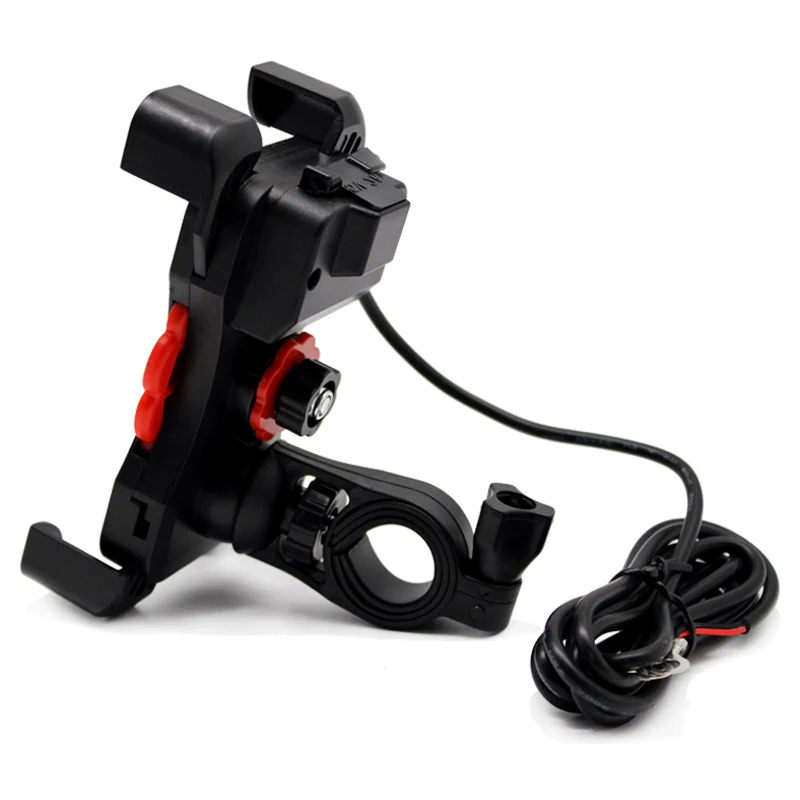 Phone Holder for iPhone Samsung Motorcycle Mobile Cellphone Holder Bike Handlebar Clip Stand GPS Mount Bracket 12V Double USB