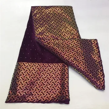 

New African Latest Design purple Velvet Lace Fabric 5 Yards/pcs High Quality French Lace With Sequins fabric For Party Dress