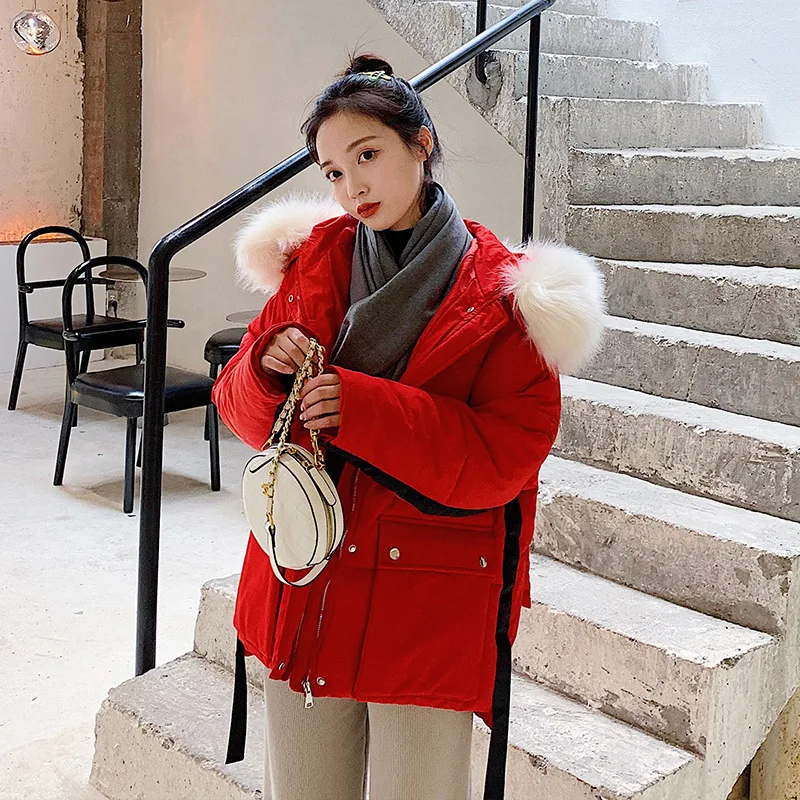 

2019 Fashion New Sweet Women Winter Short Jacket Cotton Padded Warm Thicken Ladies Coat With Fur Collar Parka Womens Jackets