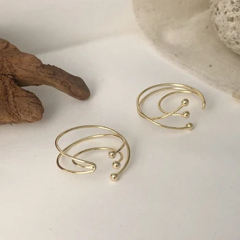 

Simple Circel Earcuff Gold Womem's Earrings Three Spiral Line Round Ear Cuff Earrings for Non Pierced Ears Earcuffs for Women
