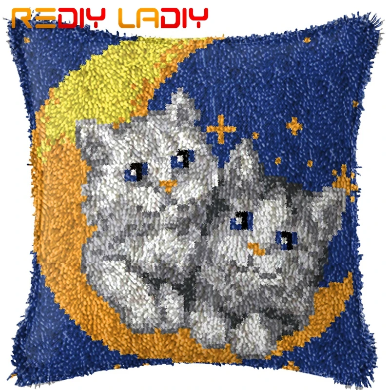 Latch Hook Kit Make Your Own Cushion Moon Kittens Printed Canvas