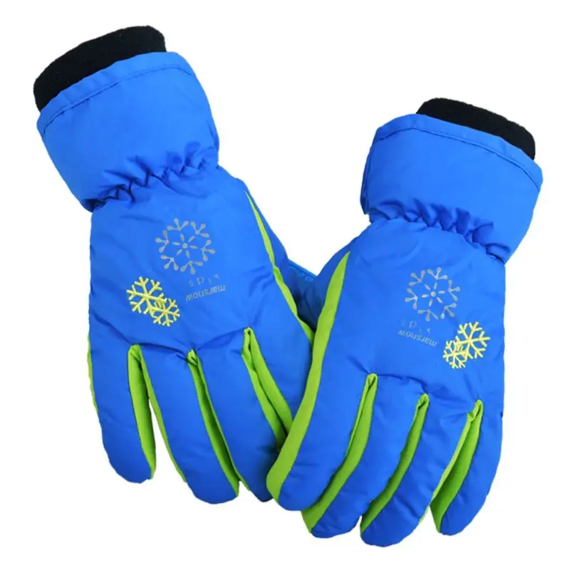 Royal Blue Детские зимние лыжные перчатки зимняя водонепроницаемая утепленная Тепловая облицовка гетры для запястья снежинки с принтом Нескользящие варежки с веревкой - Color: Royal Blue