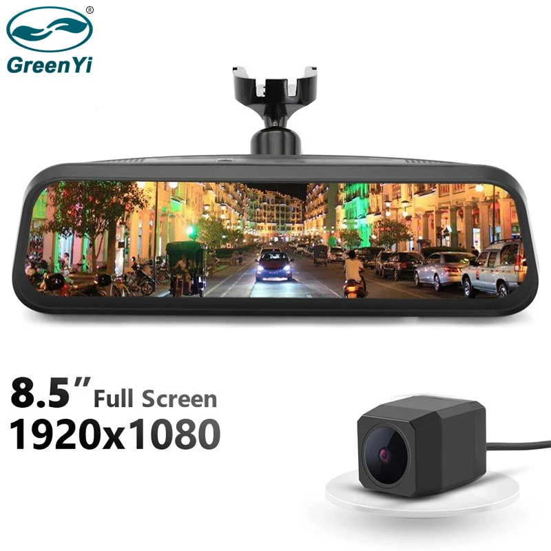 GreenYi 1080P двойной объектив 8 5 &quotпарение зеркало заднего вида монитор DVR цифровой