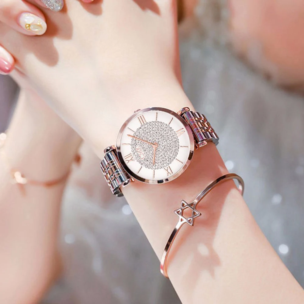 

Luxury Designer Brand Watches For Women Rose Gold Quartz Watches Fashion Diamond Ladies Dress Waterproof Clock relogio feminino