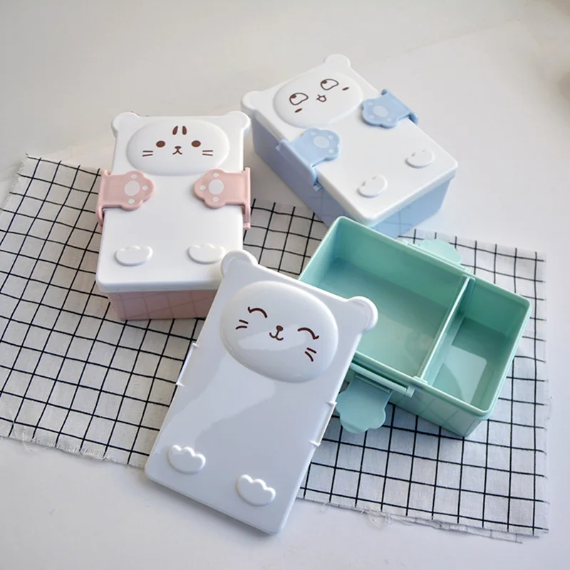 

Cartoon Cat Kids Children 900ml Lunch Box With Compartments Microwavable BPA Free Health Plastic Bento Box Snacks Food Container