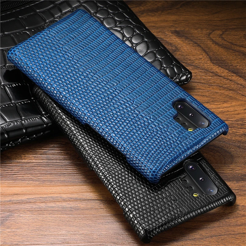 

Luxury Genuine Leather Phone Case for Samsung Galaxy Note 10 Plus 5G Lizard Grain Cow Hide Leather Cover Fashion Business Style