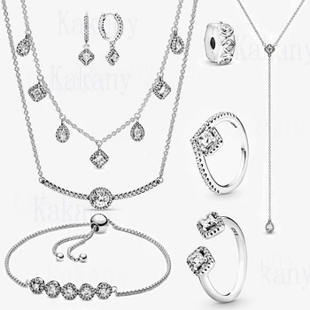 

KAKANY2019 Sterling Silver Winter New Geometric Combination, Round, Y Necklace Original Ladies Jewelry Set Holiday Birthday Gift