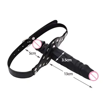 Face Strapon Dildo Bondage Boutique Leather and Studs Dildo Gag Couple Oral Sex Double-Ended Dildos Open Mouth Dong Plug Lesbian 4