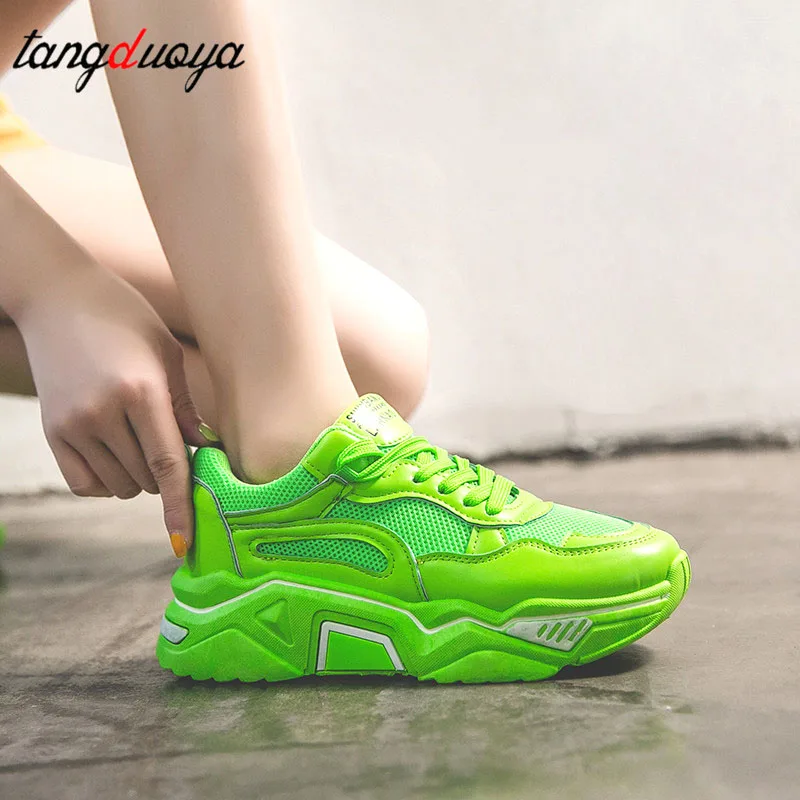 

Shoes Women Sneakers 2019 spring fashion Lace-up platform casual Mesh (air Mesh) Zapatos De Mujer Chunky Green Yellow White