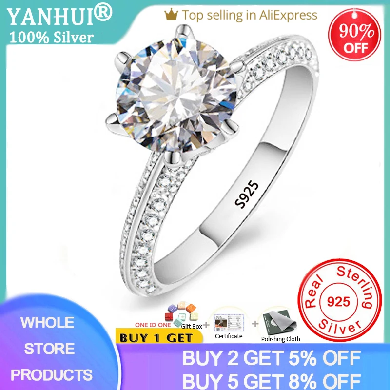 Wedding-Ring Lab Diamond 2-Carat Solid Silver Women Luxury 925-Jewelry-Gift Certificate