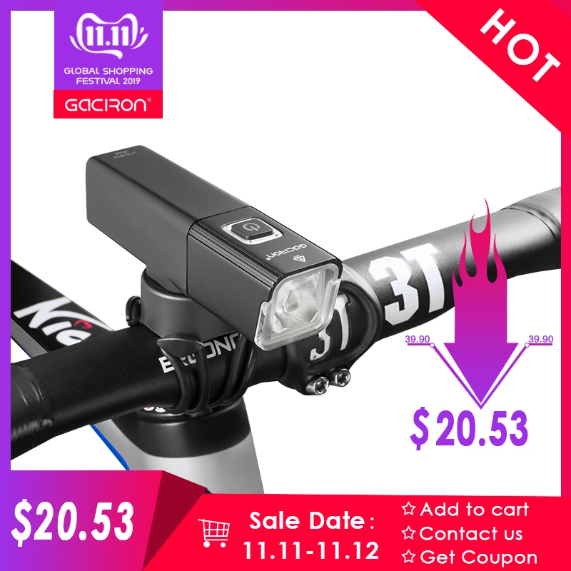 Best GACIRON 800LUMEN Bicycle Front Light USB Rechargeable LED Lamp Cycling Waterproof Bike Headlight Flashlight Accessories 0