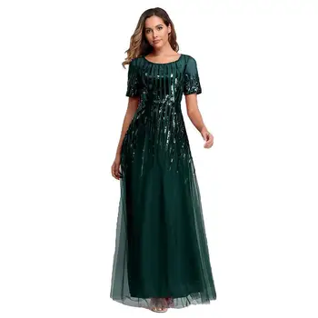 

BGW 2218ht Sequined A Line Evening Dresses Short Sleeves Zipper Back Three Colors 2020 Vestido Festa Longo Free Shipping