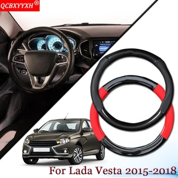 

Car Styling Carbon Fiber Leather Car Steering Wheel Cover Car Steering-wheel Hubs Auto Accessories Fit For Lada Vesta 2015-2018