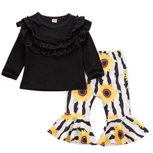 Autumn New Fashion Infant Clothing Baby Girl Clothes Long Sleeve Black Tops+Pants 2 Pcs Newborn Toddler Baby Clothing Set