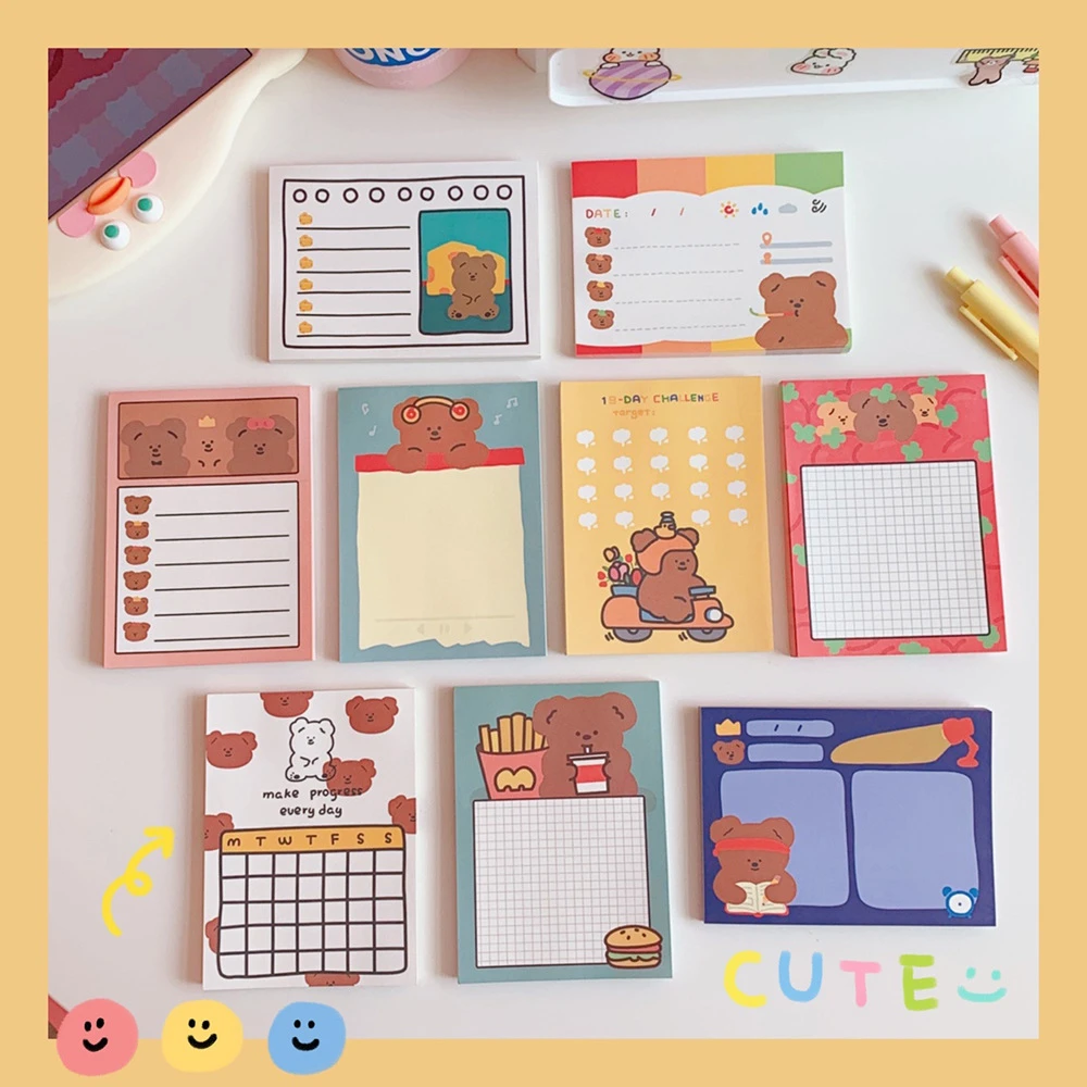 

Yisuremia Korean Kawaii Cute Bear Memo Pads Cartoon Note Paper Message Decorative Daily To Do It List Notepad Stationery NEW