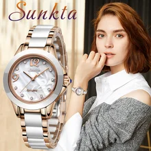 Sunkta модные простые женские часы браслет керамические кварцевые